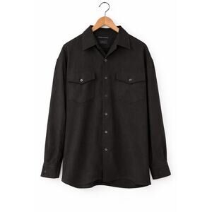 Black Microfiber Heavy Weight Mens Shirt Size L Black Button Down Casual Staple